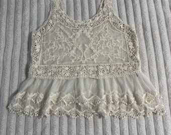 Express womens size Medium cream Crochet Tank top Sheer Lace boho Coachella 2014
