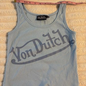 Von Dutch Tank Top Womens Large Baby Blue Logo All Over Crop Y2K Motorcycle image 7