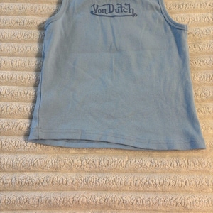 Von Dutch Tank Top Womens Large Baby Blue Logo All Over Crop Y2K Motorcycle image 8