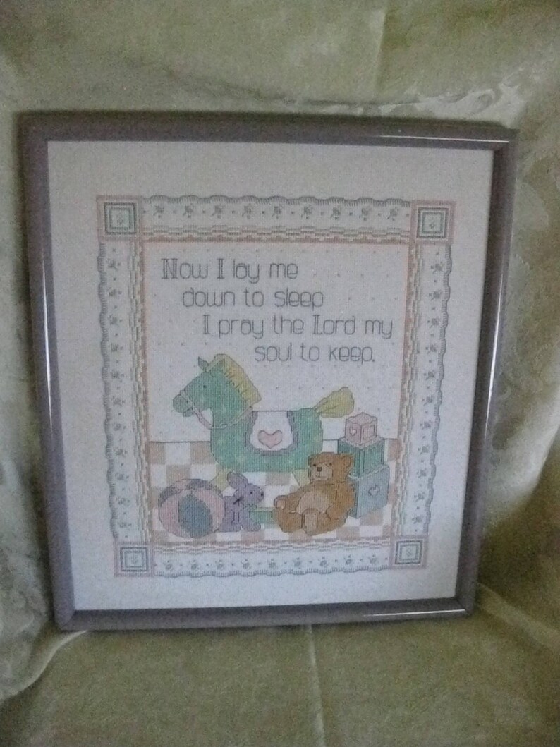 Framed Counted Cross Stitch Children Picture Now I Lay Me Down to Sleep,I Pray the Lord My Soul to Keep #ER