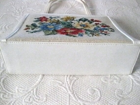 1960s Handbag Purse Needlepoint Flowers Bouquet W… - image 3