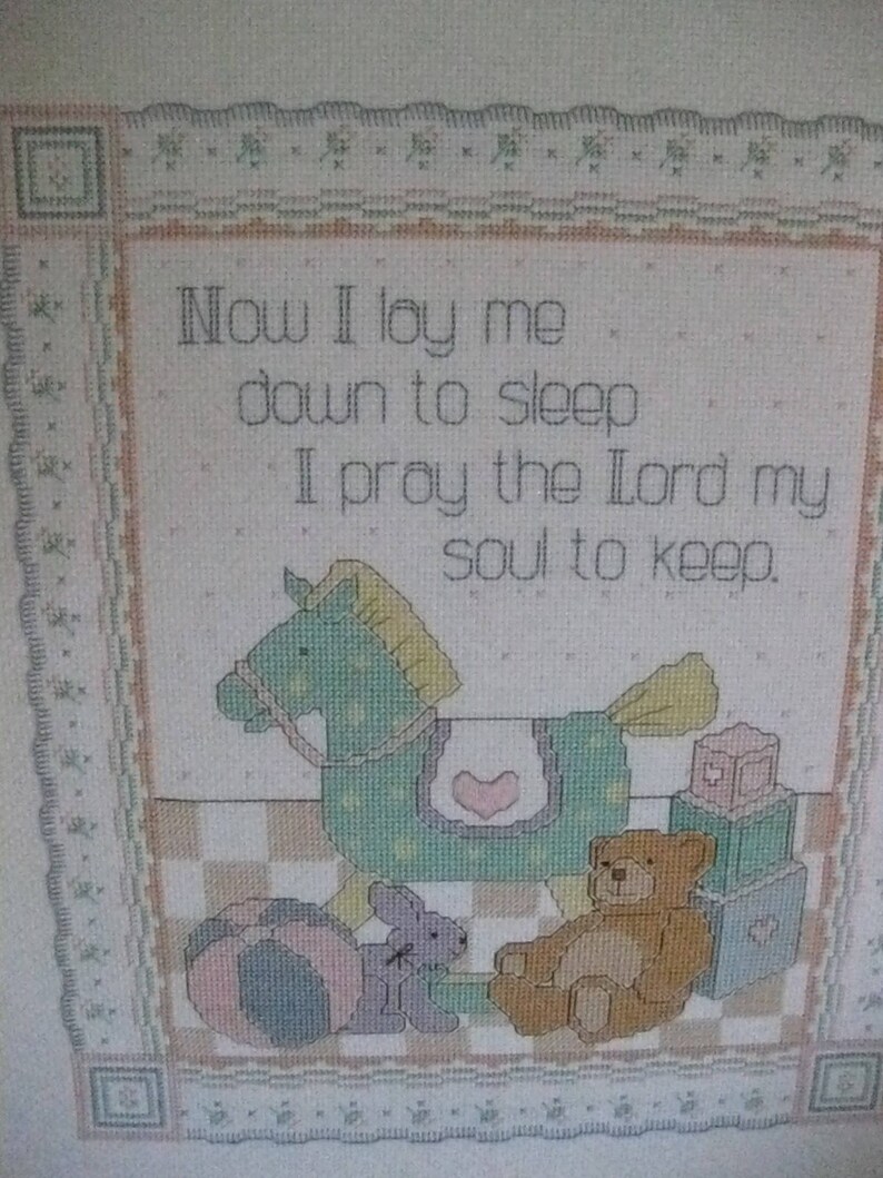 Framed Counted Cross Stitch Children Picture Now I Lay Me Down to Sleep,I Pray the Lord My Soul to Keep #ER