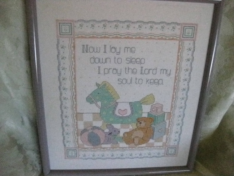 Framed Counted Cross Stitch Children Picture Now I Lay Me Down to Sleep,I Pray the Lord My Soul to Keep #ER