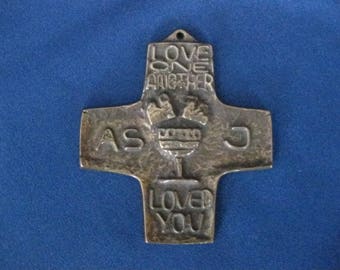 Original Jesus Christ Bronze Crucifix Cross Design Wall Germany Love One Another as I Loved You