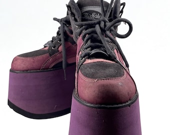 Originele Buffalo 1310 plateaulaarzen EU 38 vintage jaren 90 zeldzaam bordeaux paars Made in Spain Spice Girls Y2K