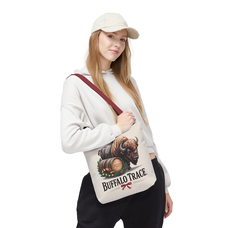 Buffalo Trace Distillery Illustration Tote Bag | Barrel Whiskey Logo Tote image 1