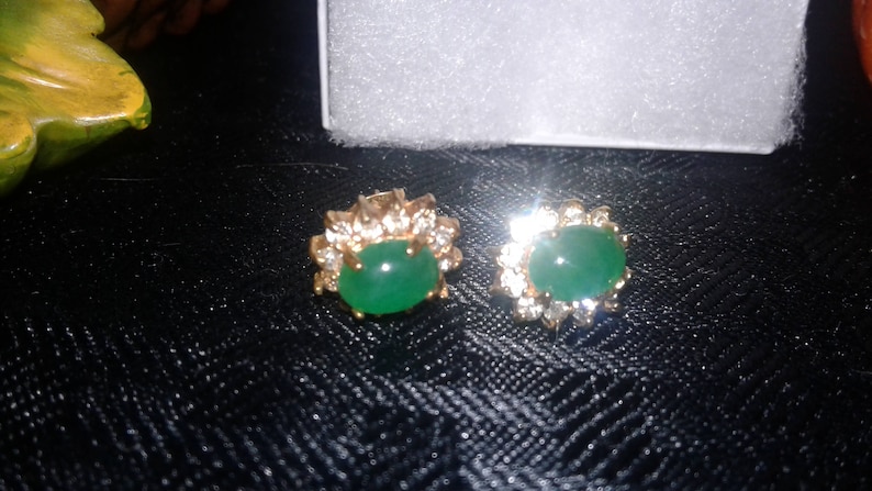Green emerald looking earrings with crystals FREE SHIPPING!