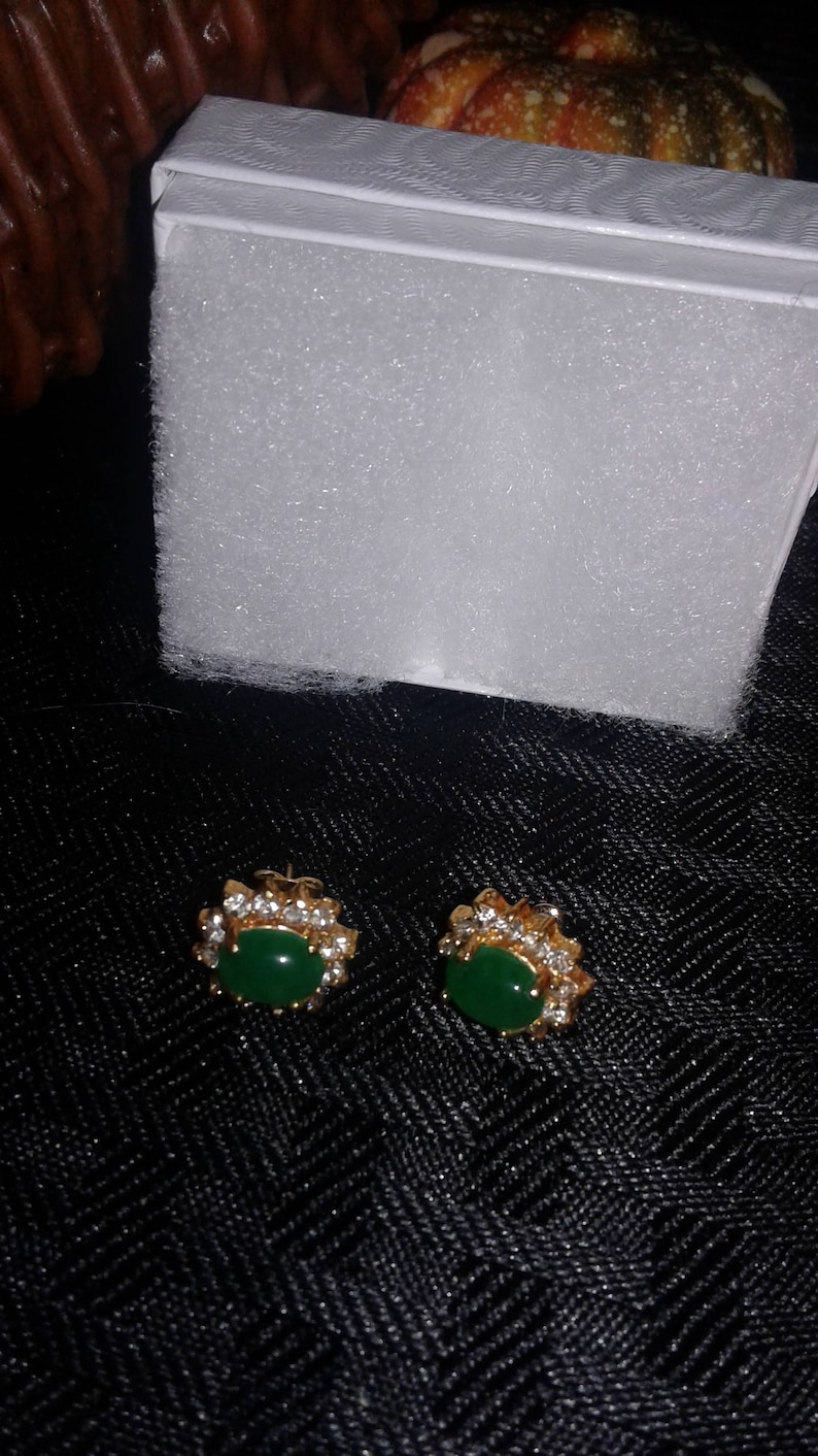 Green emerald looking earrings with crystals FREE SHIPPING!
