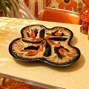 Plat Divisé Maurice Chalvignac - Céramique Mid Century Modern Quebec Pottery Fat Lava Drip Glaze Orange MCM Decor Vintage - Serving Tray Art