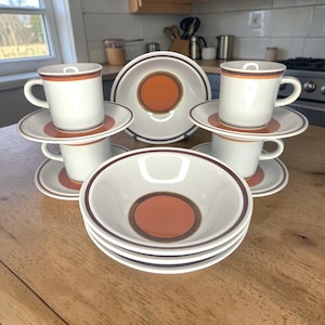 12-Piece Dinnerware Set - Haniwa Stone Aztec Japan - Stoneware - Mid-Century Modern 70s - Retro Cups and Bowls - Dinnerware - Kitchen Decor