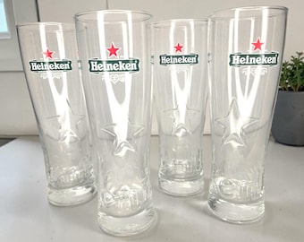 Set of 4 Vintage Heineken Beer Glasses - Set of 4 Beer Glasses 450ml - Barware Mancave Decor - Brewery Pub Style Gift for Men
