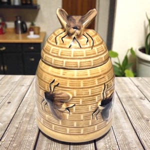 Vasetto per miele in ceramica vintage con decorazione a nido d'ape / Vasetto per miele in ceramica vintage / Decorazione retrò per la cucina in stile cottagecore / Anni '70 / Regalo