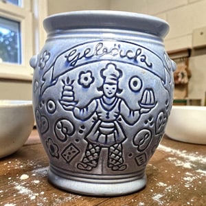 Pote de cerâmica alemão - Pote de biscoitos vintage em cerâmica azul alemã - Estilo "Gebäck" - Rústico de fazenda - Decoração de cozinha - Pote para utensílios