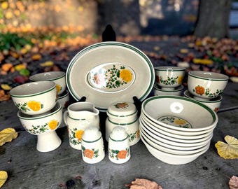 Royal Doulton Autumn Morn - 21 Piece Stoneware Dinnerware Set - Lambeth Stoneware - Vintage 70s English Cottage Decor - Retro Kitchen
