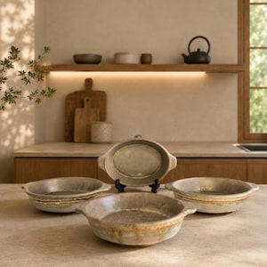 Conjunto de 4 travessas de cerâmica vintage Tundra Laurentian, estilo MCM, em grés canadense, com esmalte marrom escorrendo, decoração de cozinha do Quebec.