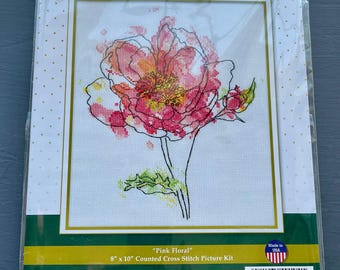 Design Works Counted Cross Stitch Kit Pink Floral