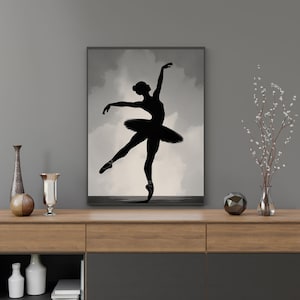 Ballerina Silhouette Print: Minimalist Black and White Dance Decor (Digital Download)