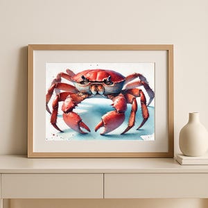 Aquarel krabafdruk: muurkunst strand kust (digitale download)