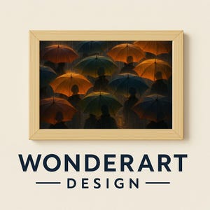 Rainy Crowd Art Print: Moody Umbrellas, Abstract Shadows (Digital Download)