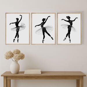 Set of 3 Black and White Ballet Dancer Digital Prints - Minimalist Dance Wall Art Trio