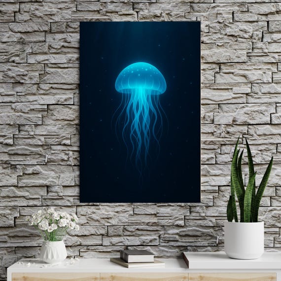Glowing Jellyfish Poster – Bioluminescent Sea Wall Art, Underwater Creature Print, Digital Download
