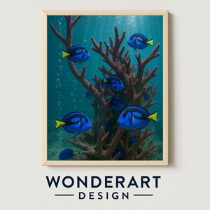 Blue Tang Fish Wall Art – Tropical Underwater Coral Reef Print, Ocean Digital Decor