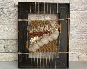 Framed Woven Wall Art, Neutral Earthy Tapestry, Brown Rustic Home Decor, Unique Gift for New Homeowner