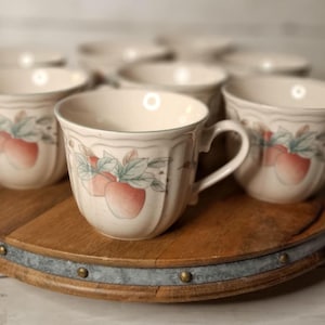 Vintage Epoch by Noritake "Apple Magic" Coffee or Tea Cups, Set of 8, Red Apple Fruit, Hummingbirds, and White Flower Blossoms Motif