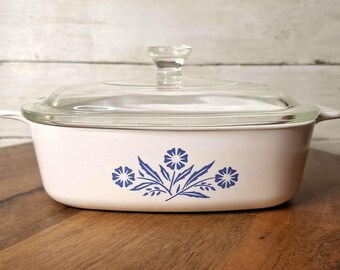 Vintage 1970s Corningware A-1-B  Cornflower Blue Classic Blue and White Casserole Dish with Handles and Lid, Petite 7" Size