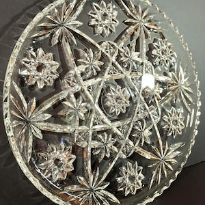 Anchor Hocking EAPC Early American Prescut Clear Lead Cut Crystal 11 inch Sandwich Plate Star of David Raised Sawtooth Edge, Stunning!
