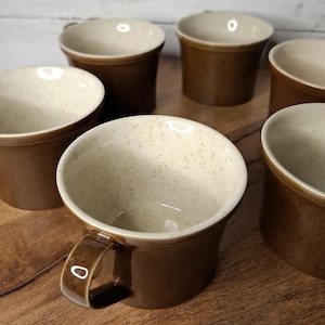 Six MCM 1970s W Dalton Imperial of Japan Speckled Brown Stoneware Coffee Mugs or Tea Cups &quot;Mocha&quot; Pattern Dura Stone Ceramic Set