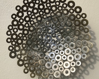 Welded Steel Art Bowl: Gold & Silver Metal Sculpture