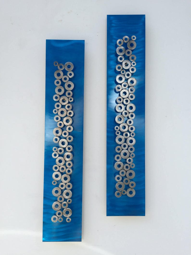 Blue Silver Metal Wall Art Home Decor Abstract Sculpture by Etsy