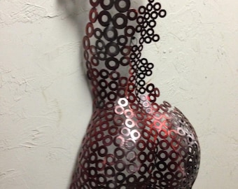 Red Abstract Metal Art Wall Sculpture female torso by Holly Lentz