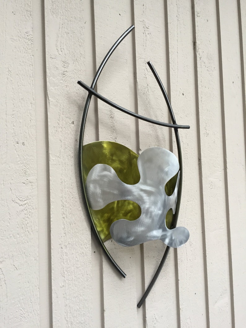 Yellow Silver Modern Metal Wall Art Abstract Sculpture by - Etsy