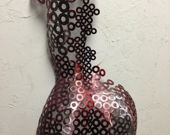 Red Abstract Metal Art Wall Sculpture female torso by Holly Lentz