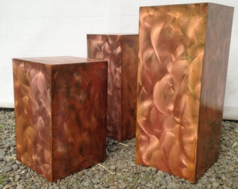 Modern Metal Art pedestal  Accent Pillars, Platform, Table,Rustic Wedding Columns patina of coppers bronze and rust