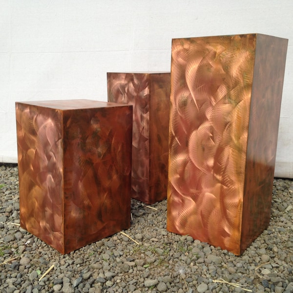 Modern Metal Art pedestal Contemporary Accent Pillars, Platform, Table,Rustic Wedding Columns patina of coppers bronze and rust 36"H16"W16"D