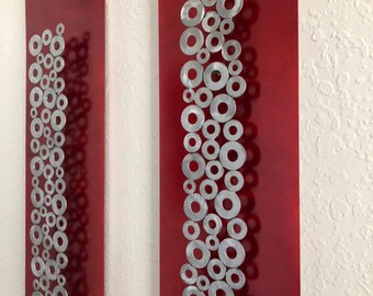 Red silver Metal Wall Art home decor abstract Sculpture by Holly Lentz