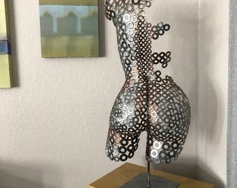 Metal Art Free Standing Abstract  Sculpture female torso Handmade by Holly Lentz