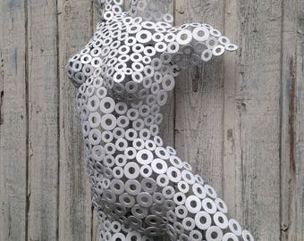 White Metal Wall Art Sculpture Modern Female metal Torso  Home Decor by Holly Lentz