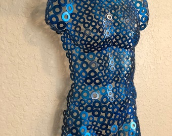 Blue Metal Wall art metal torso home decor sculpture Nude by Holly Lentz