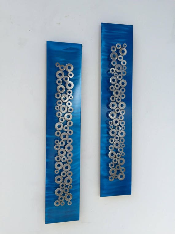 Blue Silver Metal Wall Art Home Decor Abstract Sculpture by Etsy