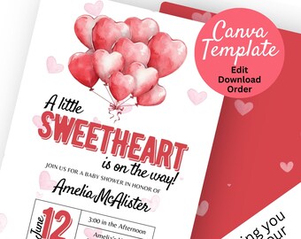 Little Sweetheart Baby Shower Invitation Bundle | Valentine Baby Shower Invite | Red Hearts Baby Shower | Valentine Baby Shower Decor