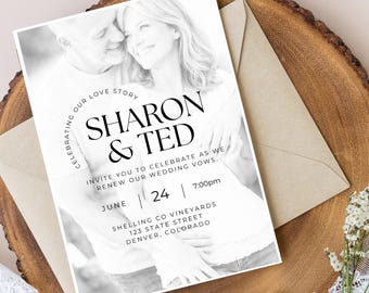Editable Vow Renewal Ceremony Invitation Template | Canva Photo Anniversary Invite for Second Weddings