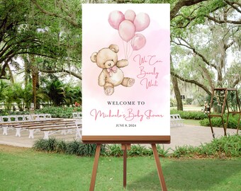 We Can Bearly Wait Baby Shower Welcome Sign Editable Canva Template