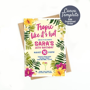 Editable Tropic Luau Birthday Invitation Canva Template