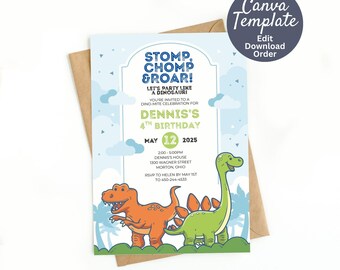 Editable Dinosaur Birthday Invitation | Roar-some Dino Party Invite | Instant Download Canva Template