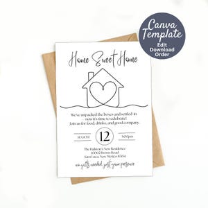 Minimalist Housewarming Invitation: Line Art, Editable Canva Template (5x7&quot; PDF Download)