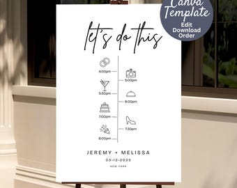 Wedding Timeline Sign Template, Editable Order of Events Sign, Wedding Day Schedule, Printable Canva Wedding Welcome Sign
